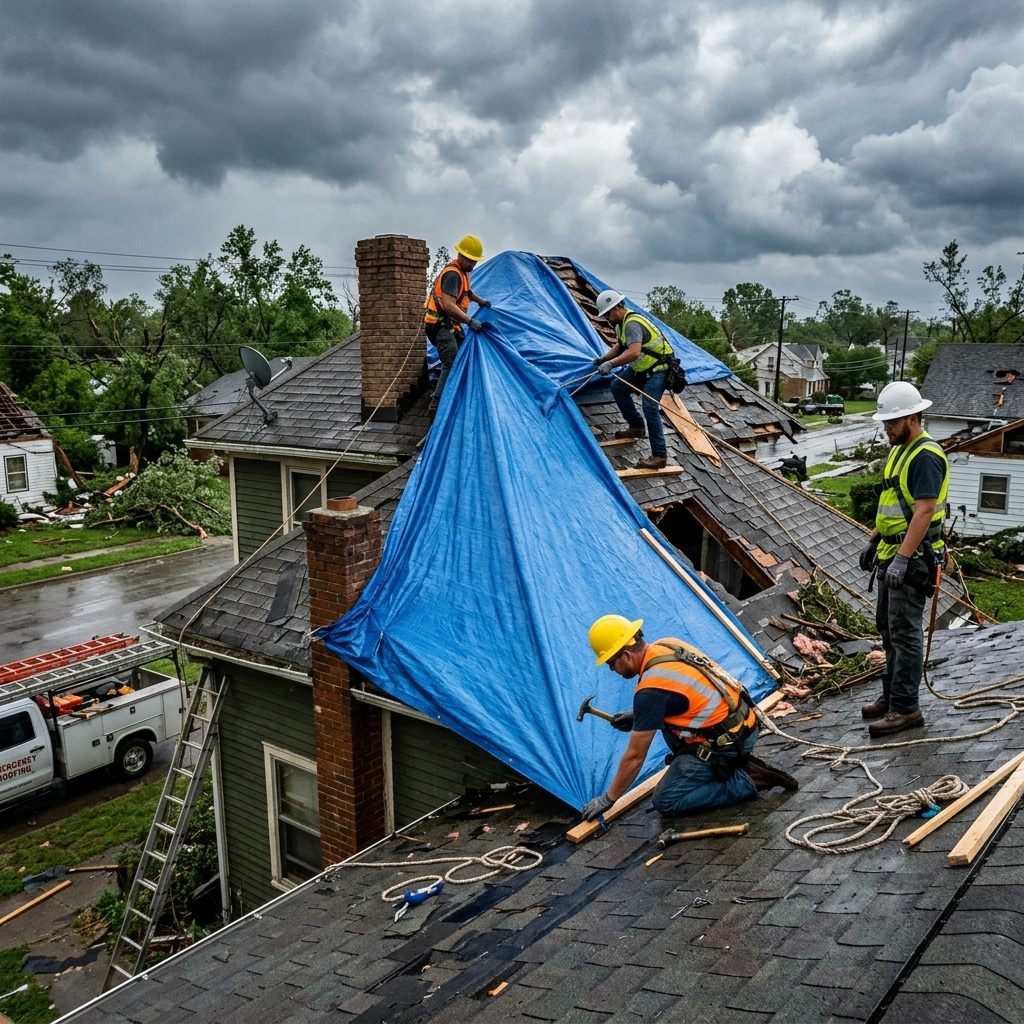 Emergency roof repair after storm damage in Cypress TX